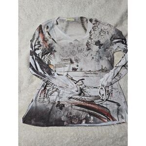 Venice Italy Graphic Lace Up Sleeve Knit Top Large